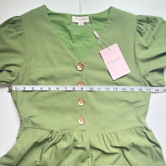 Emily & Me Midi Dress Khaki Green Cotton 
V-Neck Size 8 Bohemian Cottagecore - Picture 10 of 13